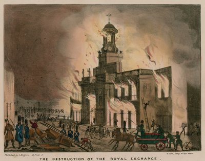 1838年1月10日の夜の火によるロンドンのロイヤルエクスハンジの破壊 作： English School