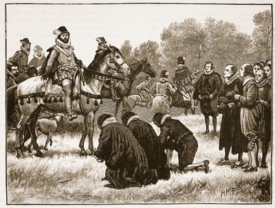 ジェームズへの嘆願を表す反対意見の神々、イングランドのカッセルズイラストレイテッドヒストリーからのイラスト（セピア写真） 作： English School