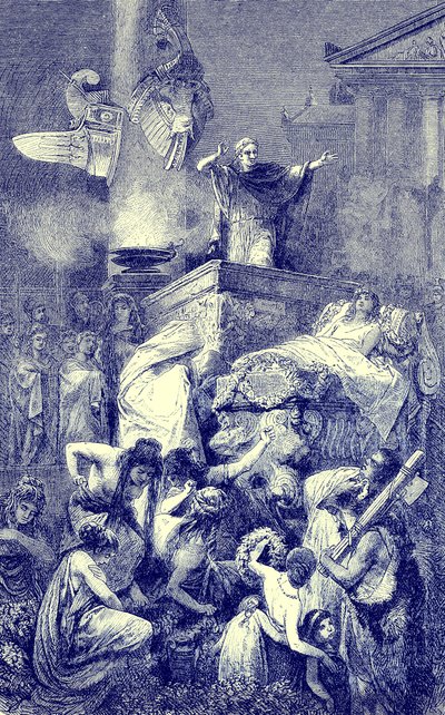 ローマの英雄をめぐる葬儀、イラストレイテッドヒストリーオブザワールドのイラスト、1880年頃出版（デジタル強化画像） 作： English School