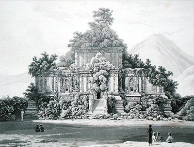 ブランバナンの大寺院（Thomas Stamford Raffles（1781-1826）が1817年に出版した「The History of Java」の第2巻に掲載されたプレート35）。 作： English School