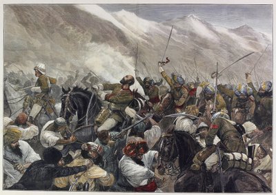 アフガン戦争末期：フッテハバードの戦いでウィグラム・バティー少佐の死 4月30日（カラー彫刻版 作： English School