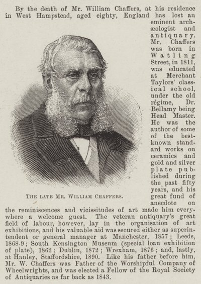 故William Chaffers氏（彫刻）。 作： English School