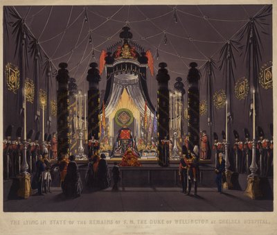 チェルシー病院に安置されたウェリントン公爵の遺体（1852年11月）（カラー図版 作： English School