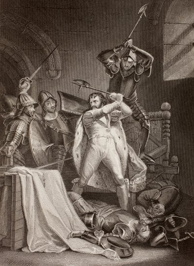 1400年、イングランドのリチャード2世がポンテフラクト城で殺害された事件（リトグラフ） 作： English School