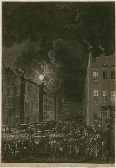 1802年4月29日、イルミネーションの夜。ポートマンスクエア、ロンドン 作： English School