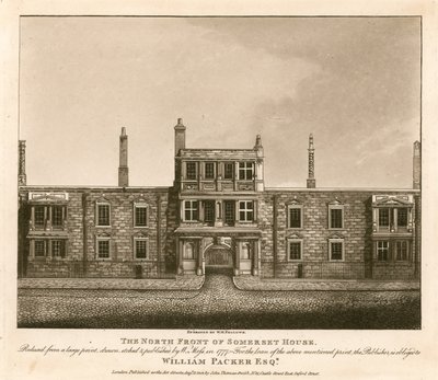 1777年にW.モスが描いた版画を基にした、ロンドンのサマセットハウスの北正面 作： English School