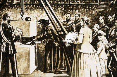 1871年、老齢のヴィクトリア女王によるアルバート・ホールのオープン 作： English School