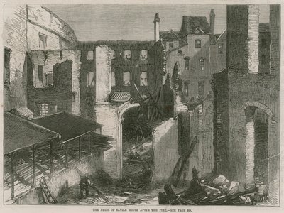 火災後のサヴィルハウス、レスタースクエア、ロンドンの遺跡 作： English School