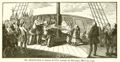1757年3月14日、モナルク号に乗ったバング提督の射撃 作： English School