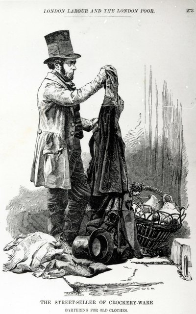 1840年頃の古着の物々交換の路上販売業者 作： English School