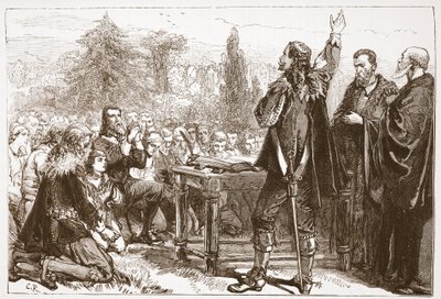 ジェームズエイトケンワイリー（1808-1890）によるパブのプロテスタンティズムの歴史からのイラスト、エジンバラ、グレイフライアーズチャーチヤードでの国家契約の宣誓と加入1878 作： English School