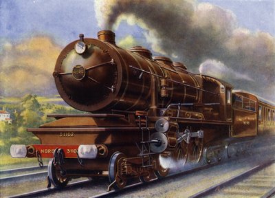 ブローニュからパリへ走る列車（リトグラフ） 作： English School
