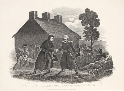 パブ、ラベルアライアンスでのウェリントン卿とブルーチャーの予期せぬ出会い。 Tケリー、1811年 作： English School