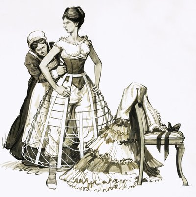 1850年代に女性が使用していた「ケージ・クリノレン」と呼ばれるワイヤー器具 作： English School