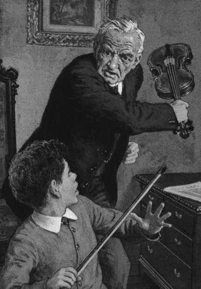 祖父にバイオリンを壊されそうになっている若き日のSir John Barbirolli (Litho) 作： English School