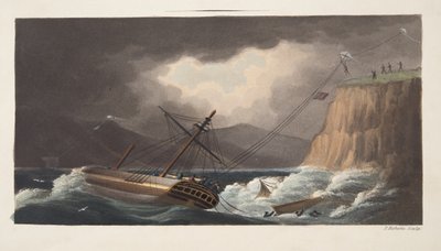 "Things attempted yet", Milton, the frontispiece from the "The Aeropleustic Art, or Navigation in the Air, by the Use of Kite, or Buoyant Sails, pub. "の詳細。1827年（手彩色アクアチント）。 作： English School