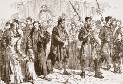 ジェームズ・エイトケン・ワイリー（1808-1890）による「プロテスタントの歴史」の挿絵、パブに向かうトーマス・ビルニー。 1878年（彫刻） 作： English School
