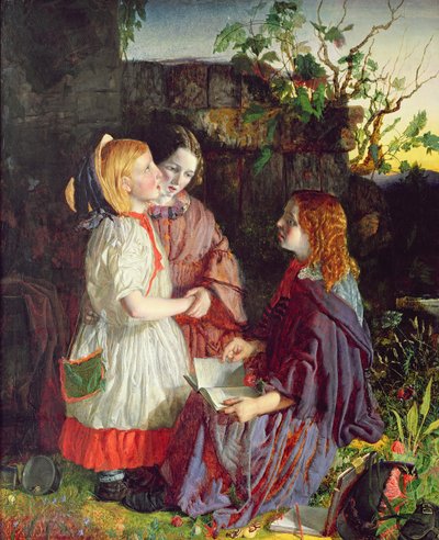 風景の中の3人の少女、1860年頃 作： English School