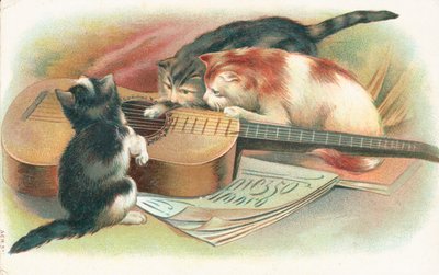 アコースティックギターで遊ぶ3匹の猫 作： English School
