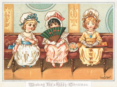 3人の女の子が待っている、クリスマスカード 作： English School