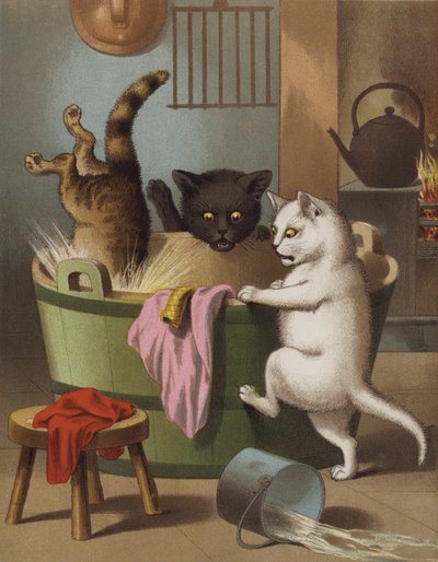 洗濯槽で遊ぶ 3 匹の子猫 (クロモリソ) 作： English School