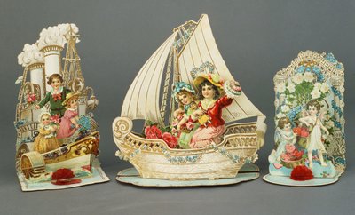 3つのポップアップクロモリトグラフィックバレンタインカード、c.1880-90 作： English School