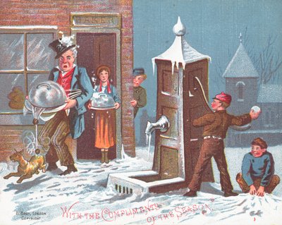 ベイカーで雪玉を投げる、クリスマスカード 作： English School
