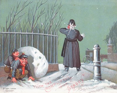警官、クリスマスカードで雪玉を投げる 作： English School