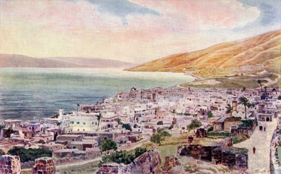 ティベリウスとガリラヤ海、イスラエル、1910年頃（カラーリトグラフ） 作： English School