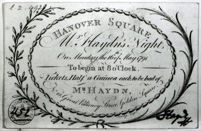 ミスターへのチケット1791年5月16日、ハノーバー広場のハイドンの夜 作： English School