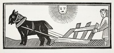 トウモロコシの播種のために地球の腸を破壊するプラウをTisします。イラストは、パブのJohn Ashtonによる18世紀のChap-booksからのイラストです。 1882 作： English School