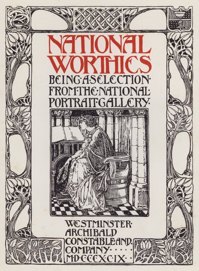 National Worthies being a selection from National Portrait Gallery」のタイトルページのイラスト。 作： English School