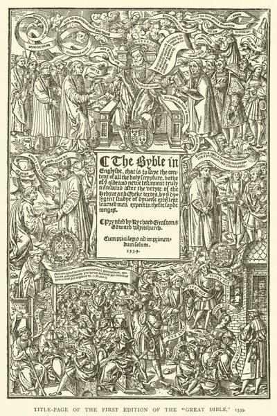 聖書の初版のタイトルページ、1539 作： English School