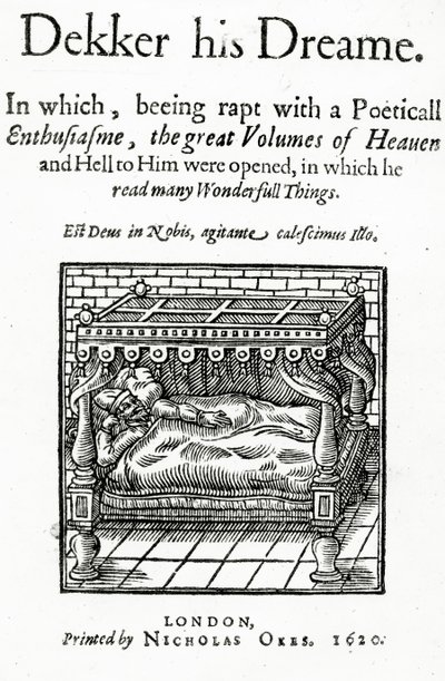 Thomas DekkerによるDecker his Dreamのタイトルページ、1620年発行 作： English School