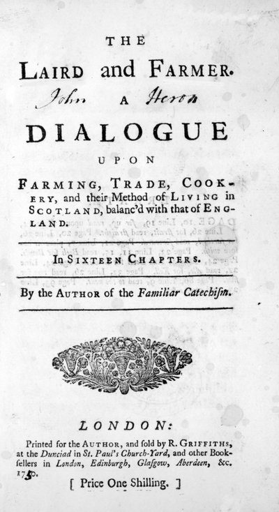 おなじみのカテキズムの作者によるThe Laird and Farmerのタイトルページ、1750年発行 作： English School