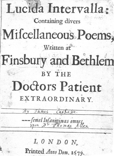 James CarkesseによるLucida Intervallaへのタイトルページ、1679年発行（印刷物） 作： English School