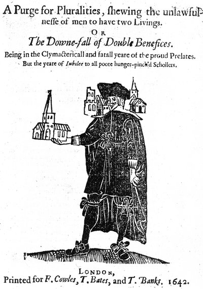 F.カウルズ、T。ベイツ、T。バンクス向けに印刷されたA Purge for Pluralitiesのタイトルページ、1642年 作： English School