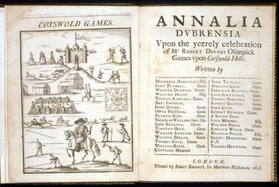 アンナリアドゥブレンシアのタイトルページ：ロバートドーバーズ氏のYeerelyのお祝いに、1636年にコッツウォルドヒルズで行われたOlimpick Games 作： English School