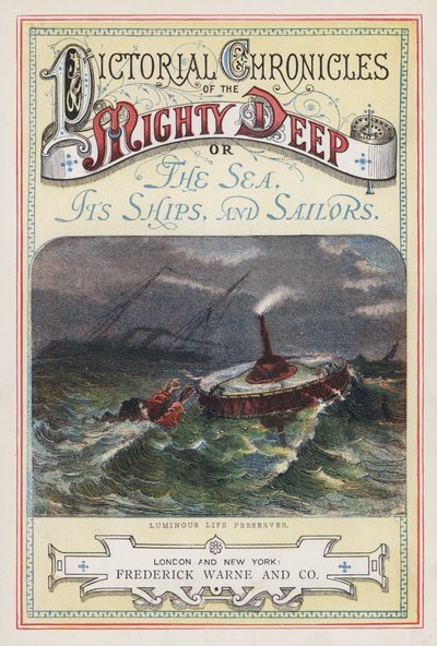 Pictorial Chronicles of the Mighty Deep」のタイトルページ（彩色済み彫刻）。 作： English School