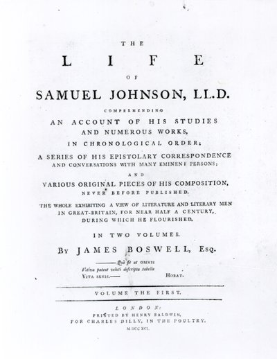 タイトルページ、ザライフオブサミュエルジョンソンからJames Boswell（1740-1795） 作： English School