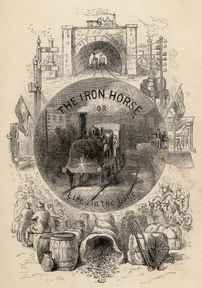 1884年に発行されたRM BallantyneによるThe Iron Horse or Life on the Lineのタイトルページ 作： English School