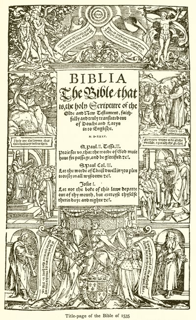 1535年の聖書のタイトルページ 作： English School