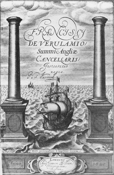 サー・フランシス・ベーコンによるノーヴァム・オーガナムの初版のタイトルページ、1620 作： English School