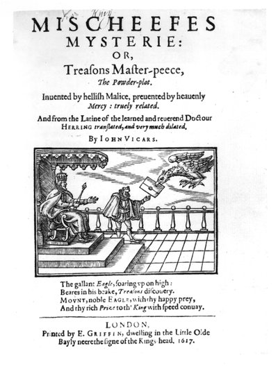 ジョンビッカース作、1617年のMischeefes MysterieまたはTreasons Master-peece、Powder-plotのタイトルページ 作： English School