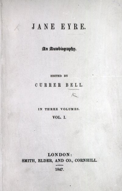 シャーロットブロンテによるジェーンエアの初版のタイトルページ、1847年（印刷） 作： English School