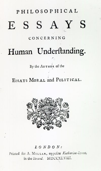 デイヴィッド・ヒュームによる人間の理解に関する哲学的エッセイのタイトルページ、1748年（印刷） 作： English School