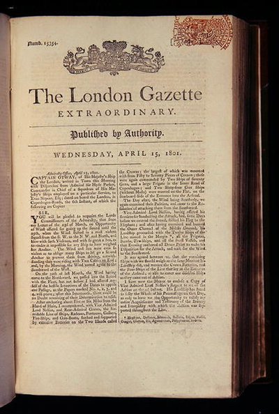 The London Gazette」のタイトルページ 作： English School