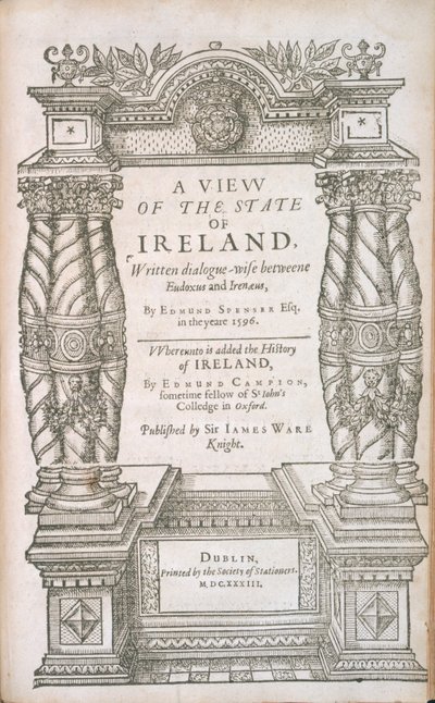 アイルランドの州とアイルランドの歴史の眺めへのタイトルページ、1633 作： English School