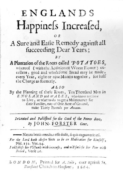 イングランドの幸福へのタイトルページ、ジョンフォースター著、1664年発行（印刷物） 作： English School