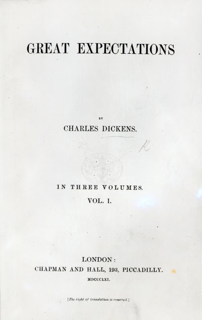 チャールズディケンズの大いなる期待へのタイトルページ、初版、1861年（印刷） 作： English School